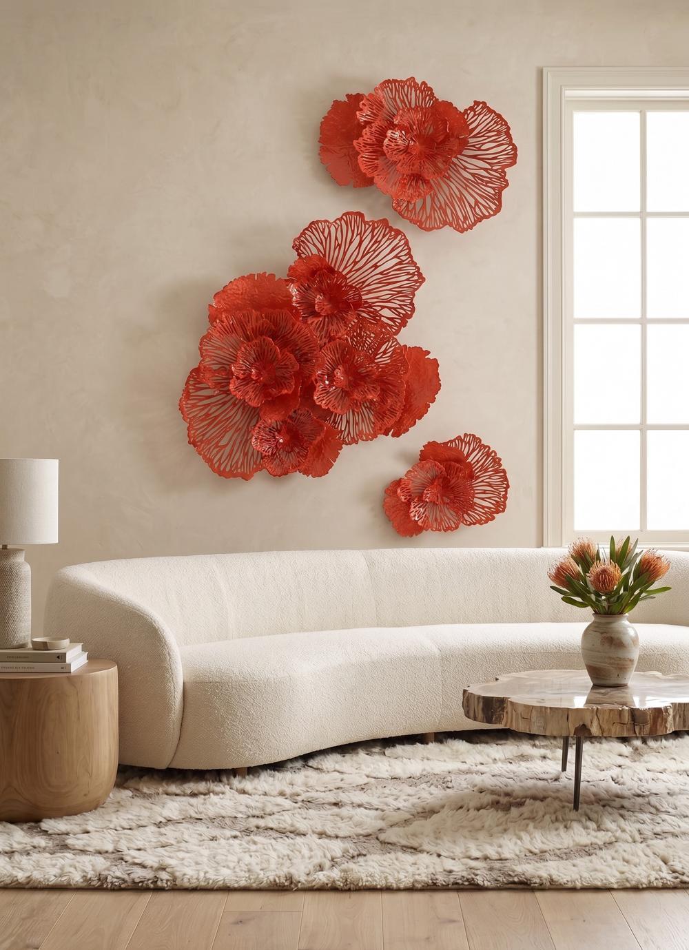 Flower Wall Art, Large, Coral, Metal