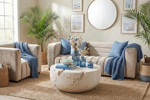 Cast Cheese Stone Coffee Table, Round, Roman Stone