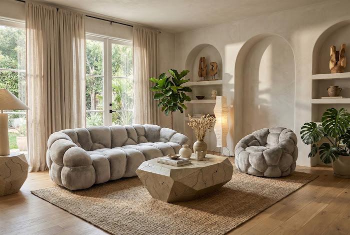 Conrad Lounge Chair, Lush Beige, Matte Black Metal Swivel Base