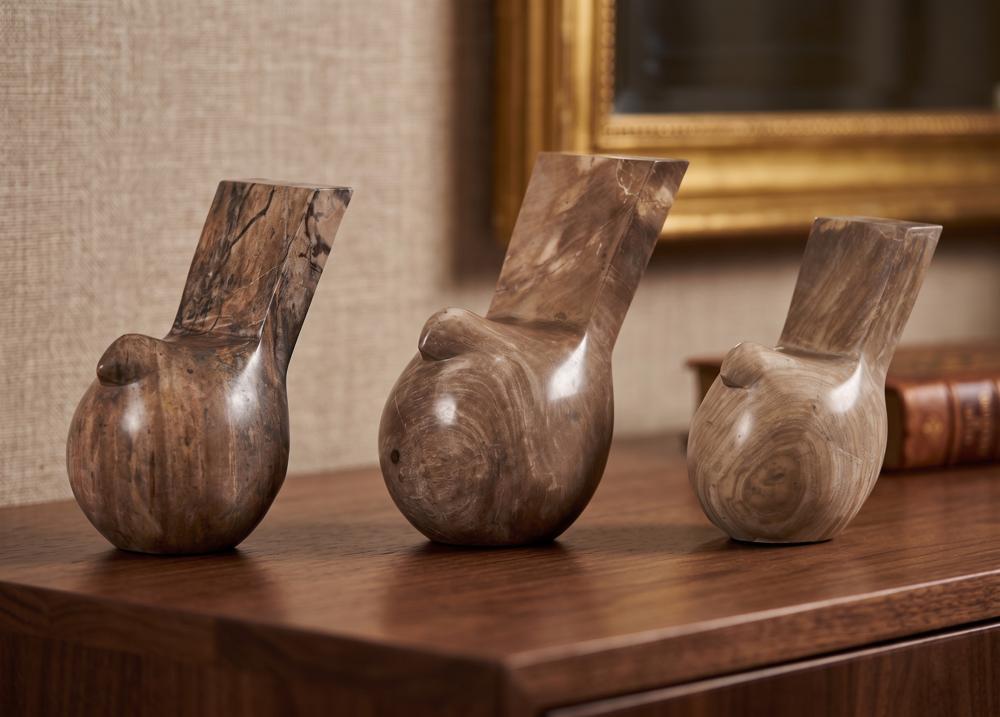 Petrified Wood Birds, Set of 3
