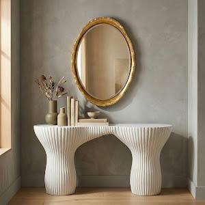 Broken Egg Mirror, White and Gold Leaf