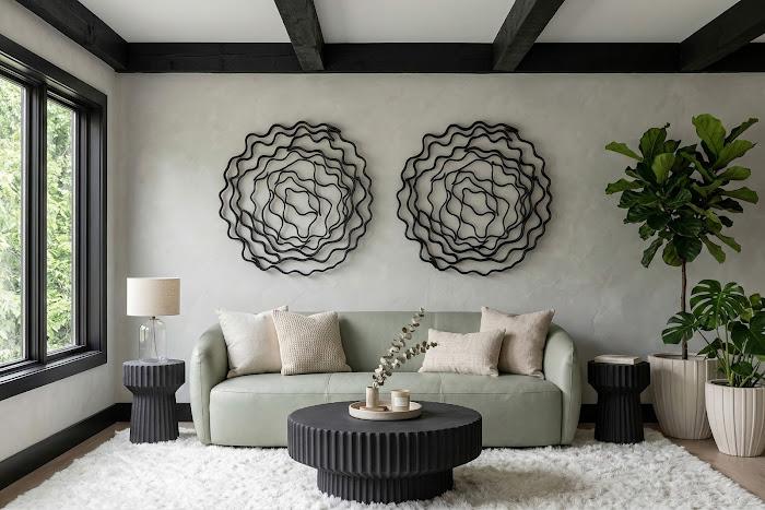 Vine Wall Flower, Black, Large