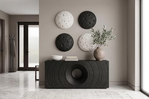 Crater Wall Art, 22", Black Stone