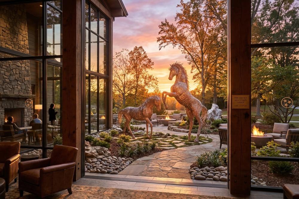 Horse Pipe Sculpture, Walking, Stainless Steel