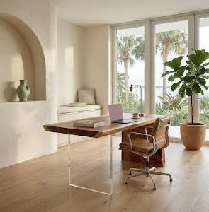 Waterfall Desk, Natural, Acrylic Leg