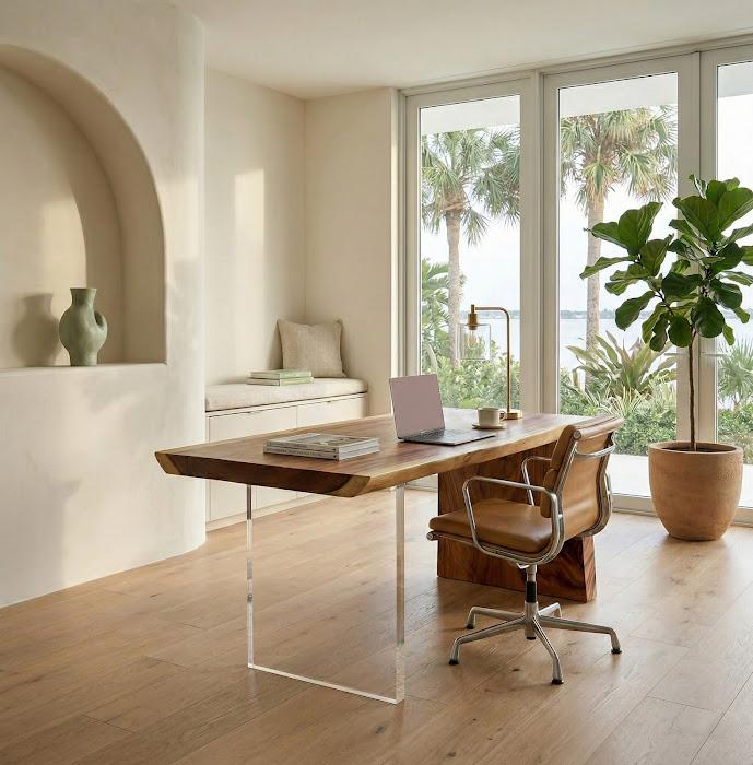 Waterfall Desk, Natural, Acrylic Leg