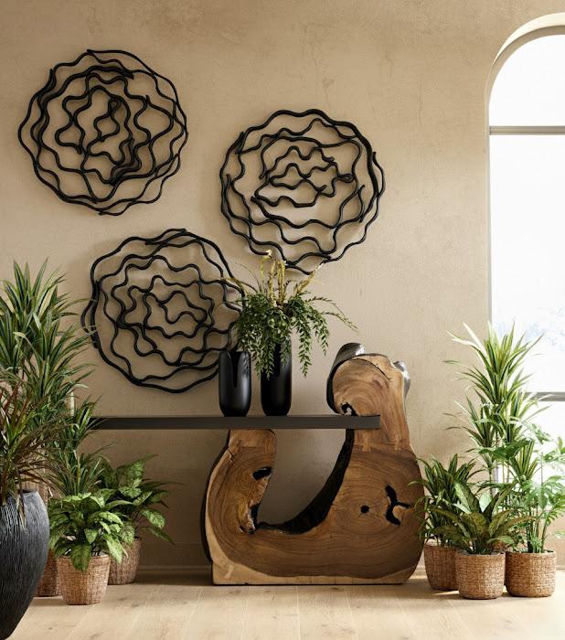 Vine Wall Flower, Black, Small