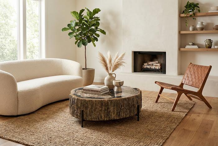 Chaka Petrified Coffee Table, Mixed, With Black Legs