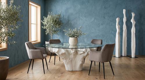 Cast Root Dining Table, Roman Stone, 72" Glass Top