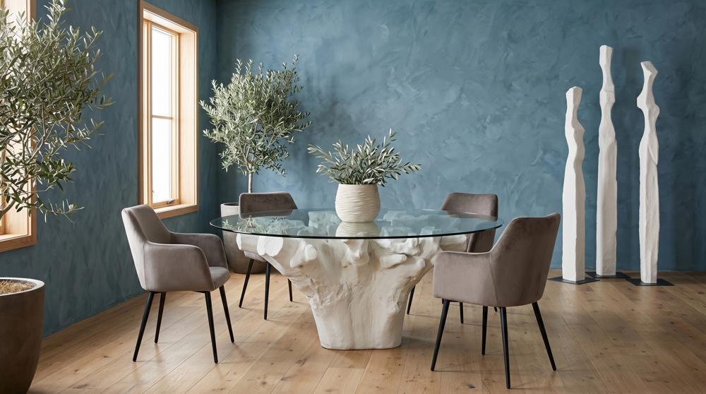 Cast Root Dining Table, Roman Stone, 72" Glass Top