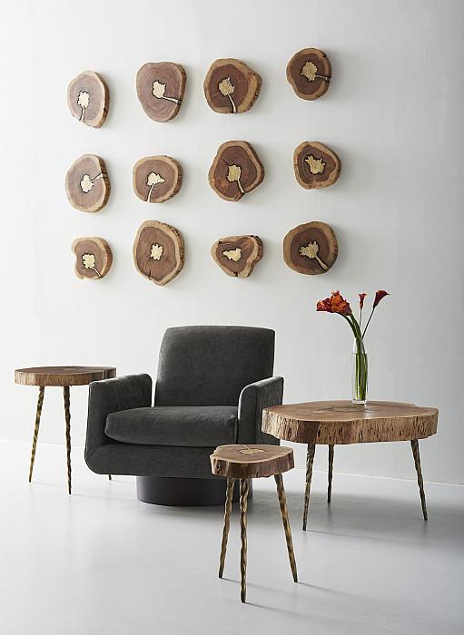 Molten Mirror Wall Tile, Poured Brass in Wood