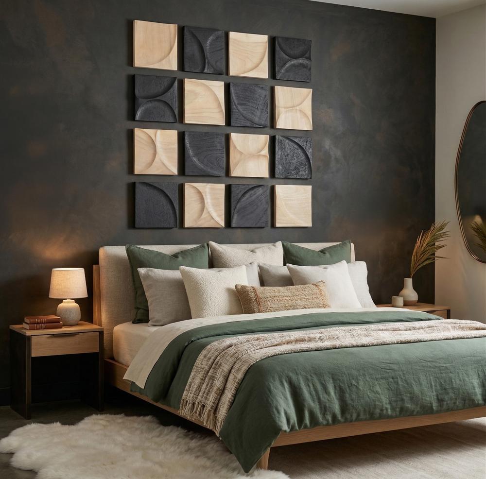 Carved Wall Tile, Black, Curve