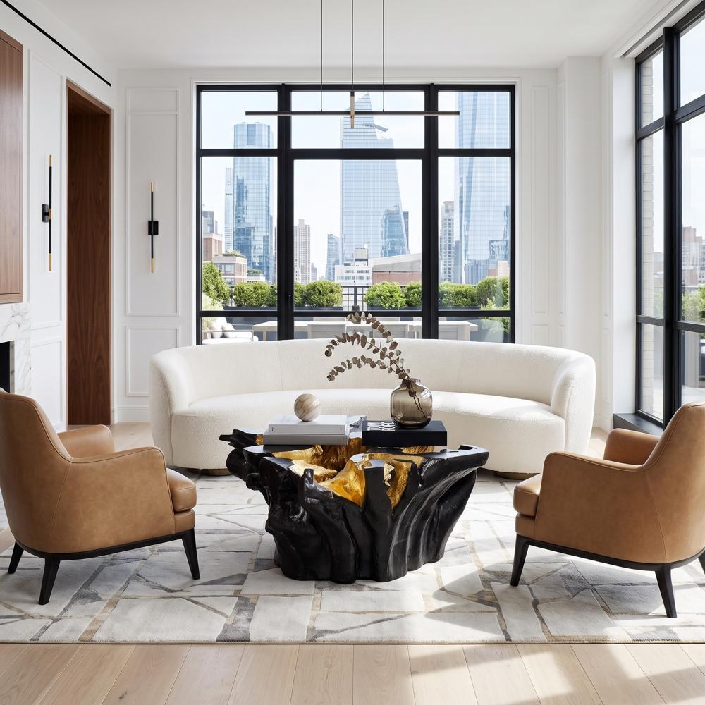 Noir Cast Root Coffee Table, Black, Gold Leaf