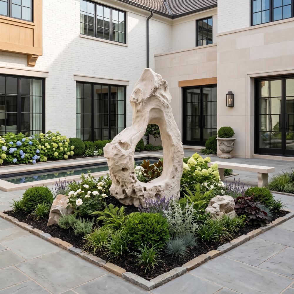 Colossal Cast Stone Sculpture, Single Hole, Roman Stone