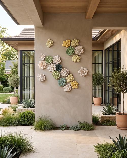 Topsy Turvy Succulent Wall Art, White Stone 