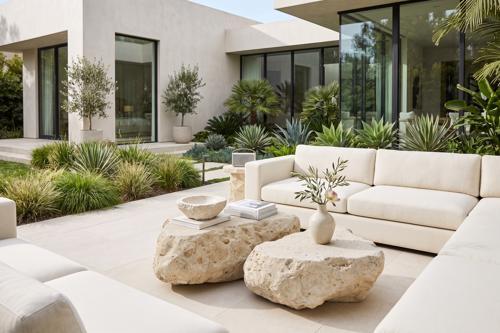 Cast Boulder Coffee Table, Roman Stone, Small