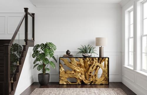 Cast Root Metal Framed Console Table, Resin, Gold Leaf, SM