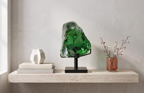 Refractory Glass Sculpture, Green, On Base