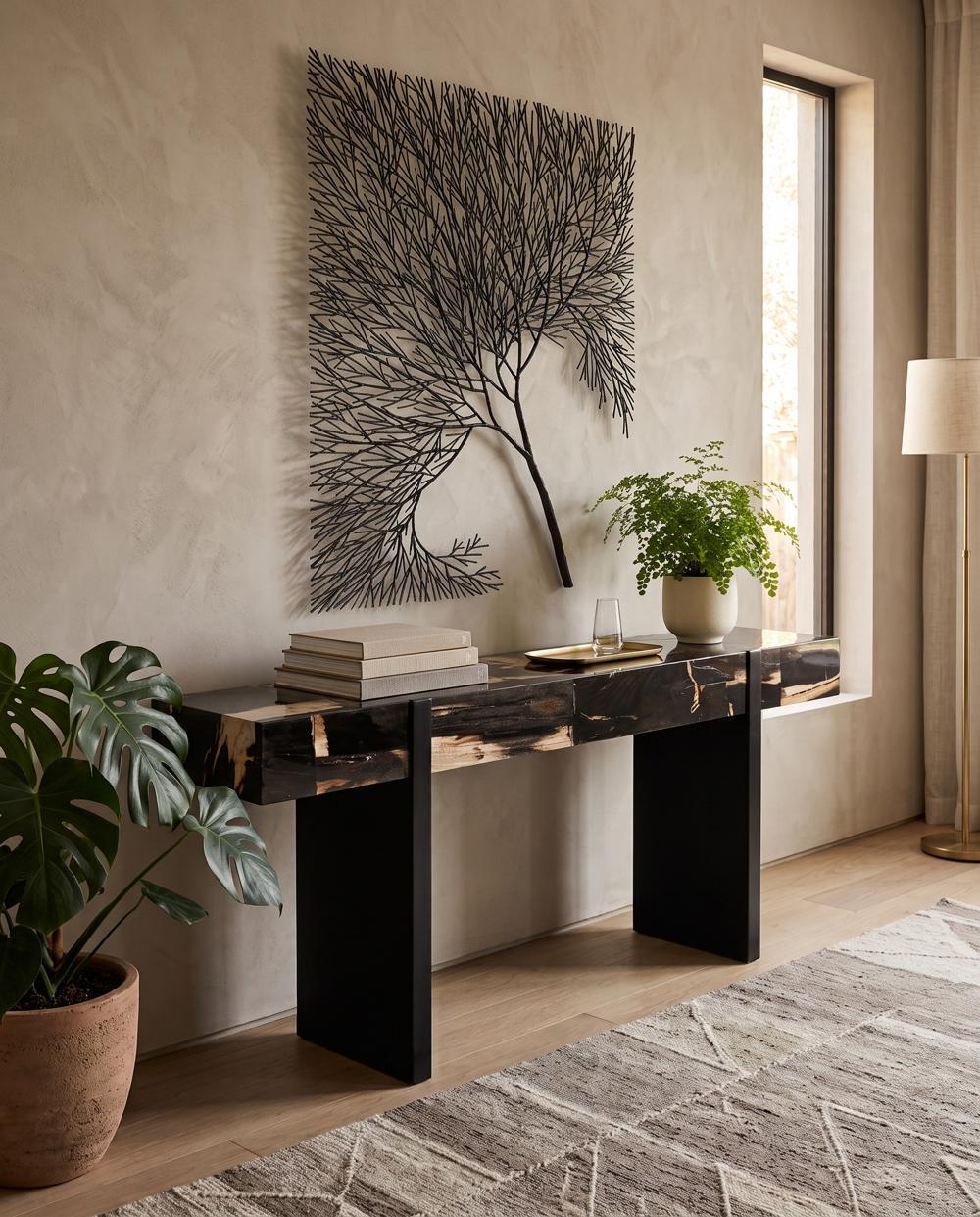 Wire Tree Wall Art, Rectangular, Metal, Black