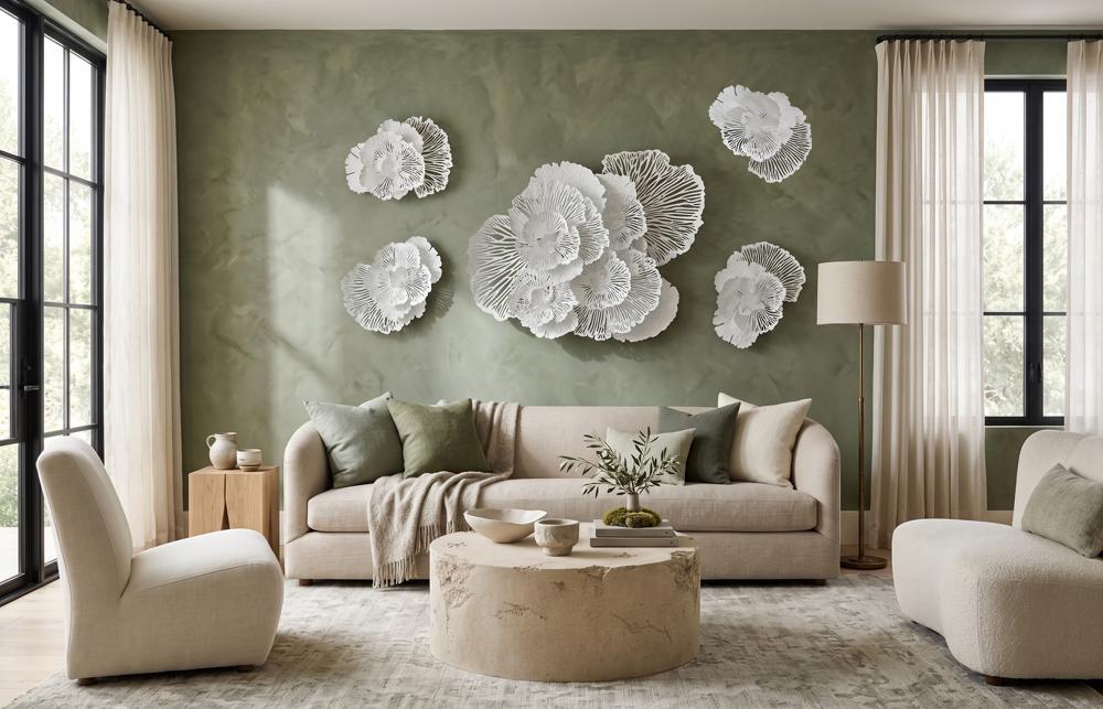 Flower Wall Art, Small, White, Metal