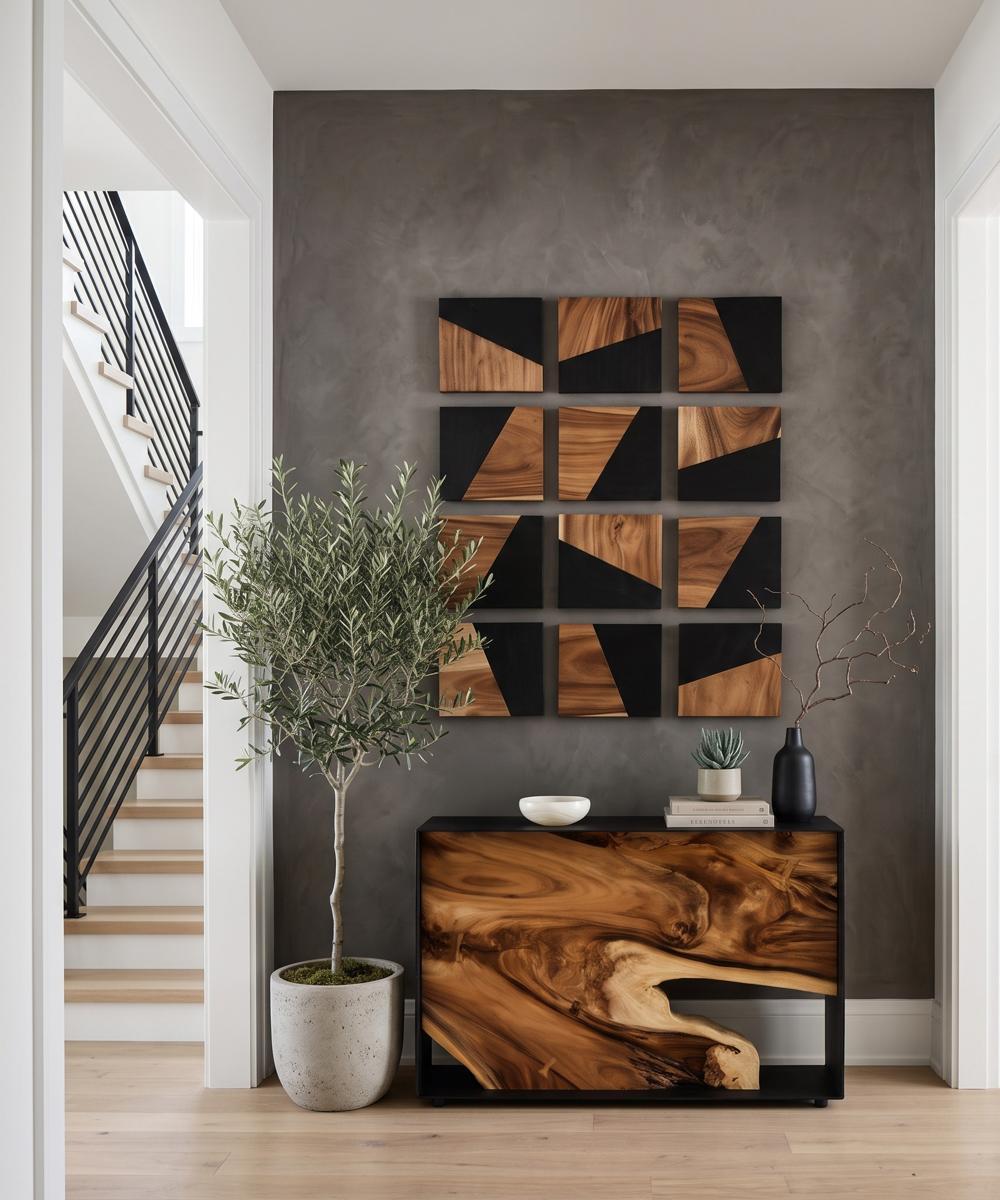 Geometry Wood Wall Tiles, Chamcha Wood, Natural, Black