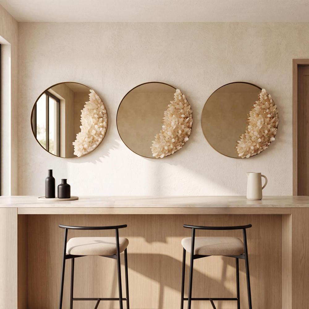 Aura Crystal Mirror, Brass Frame, Medium