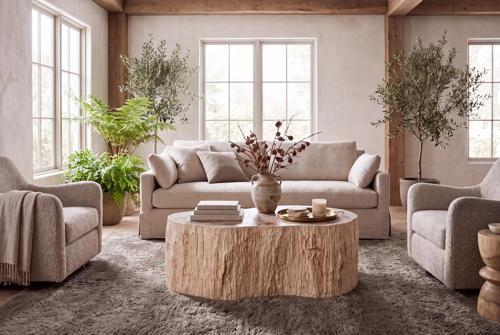 Lithic Petrified Freeform Coffee Table, Rough, Cream