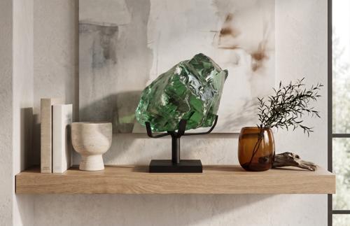 Refractory Glass Sculpture, Green, On Base
