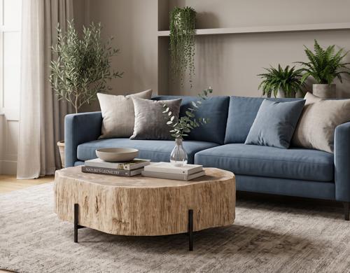 Chaka Petrified Coffee Table, Cream, With Black Legs