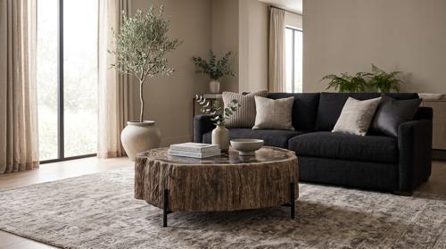 Chaka Petrified Coffee Table, Mixed, With Black Legs