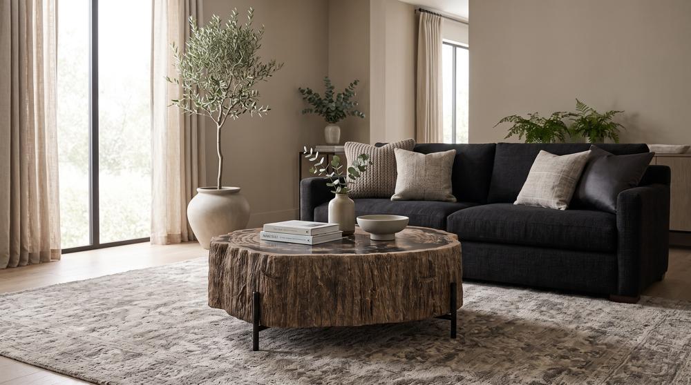 Chaka Petrified Coffee Table, Mixed, With Black Legs