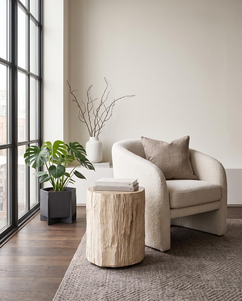 Chaka Petrified Side Table, Cream, Black Legs