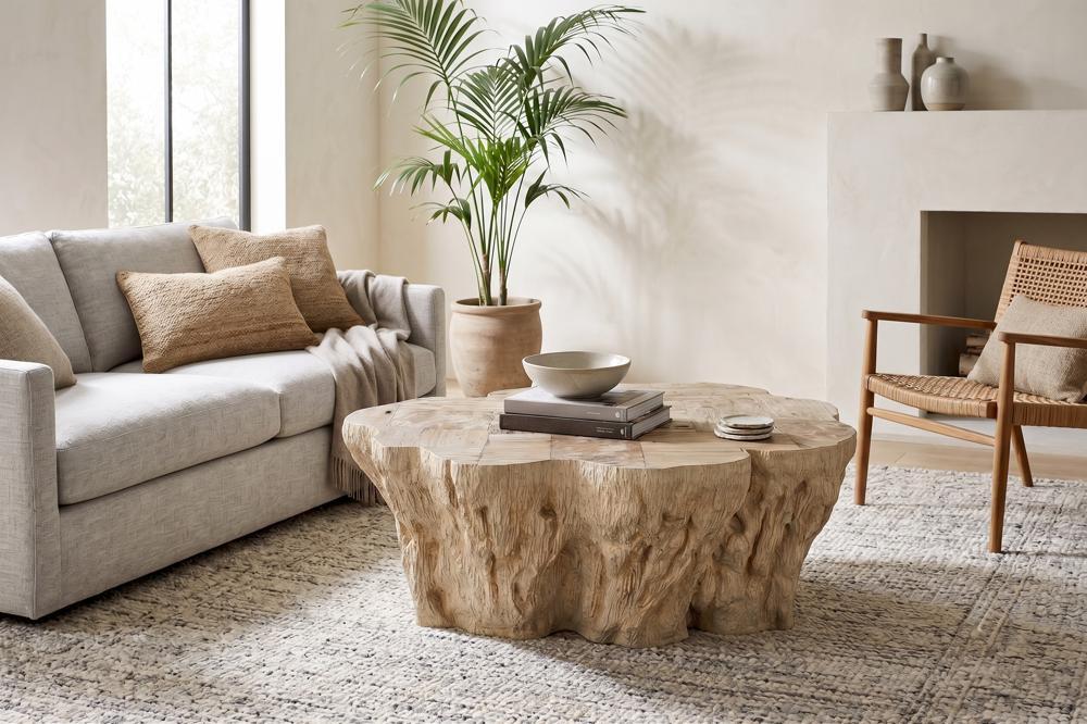 Hewn Petrified Coffee Table, Rough Cream