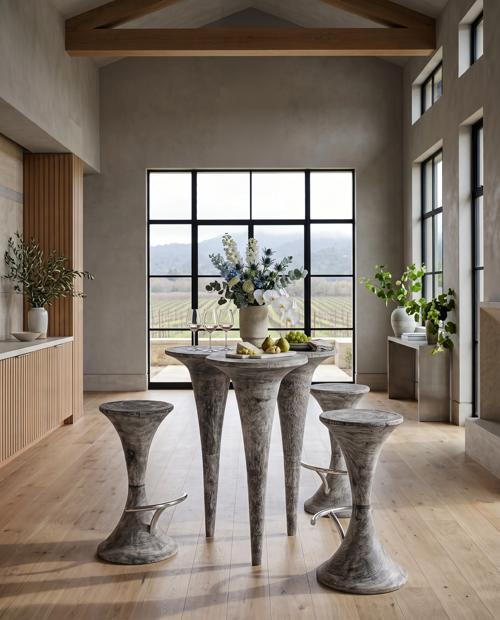 Marley Bar Stool, Gray Stone Finish, Stainless Steel Foot Rest
