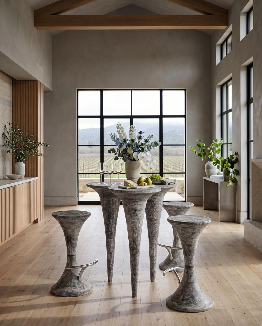 Marley Bar Stool, Gray Stone Finish, Stainless Steel Foot Rest