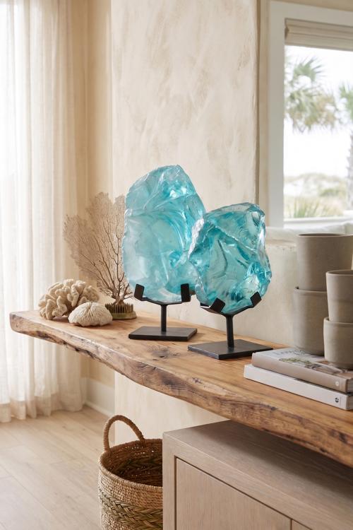 Refractory Glass Sculpture, Blue, On Base