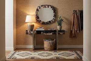 Petramosaic Console Table, Brushed Stainless Steel Legs