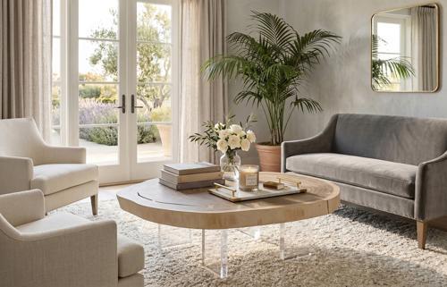 Floating Coffee Table with Acrylic Legs, Bleached , Size Varies