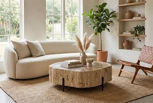 Chaka Petrified Coffee Table, Cream, With Black Legs