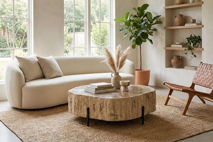 Chaka Petrified Coffee Table, Cream, With Black Legs