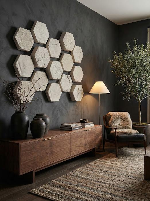 Hexagon Wall Tiles, Set of 3, Roman Stone