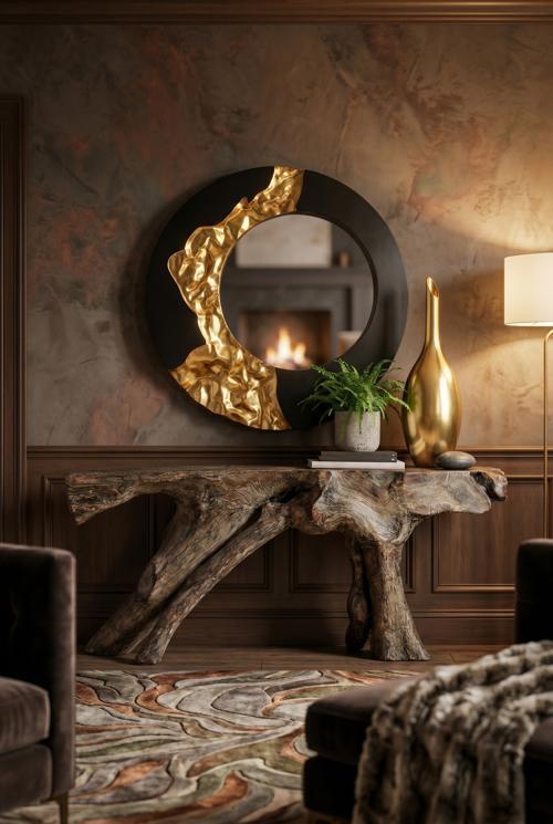 Mercury Mirror, Black, Gold Leaf 