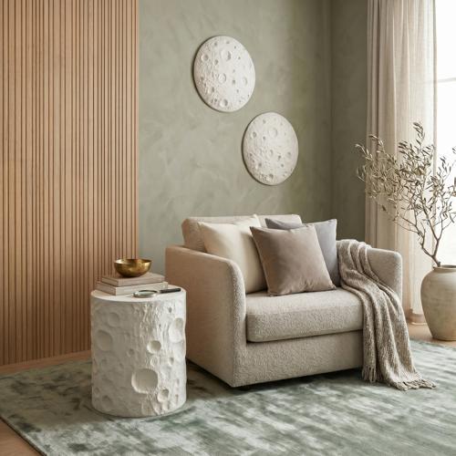 Crater Side Table, White Stone