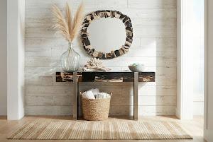 Petramosaic Console Table, Brushed Stainless Steel Legs