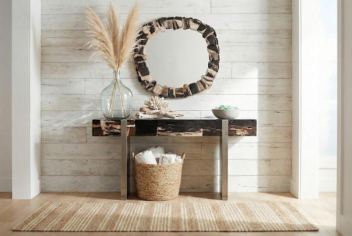 Petramosaic Console Table, Brushed Stainless Steel Legs