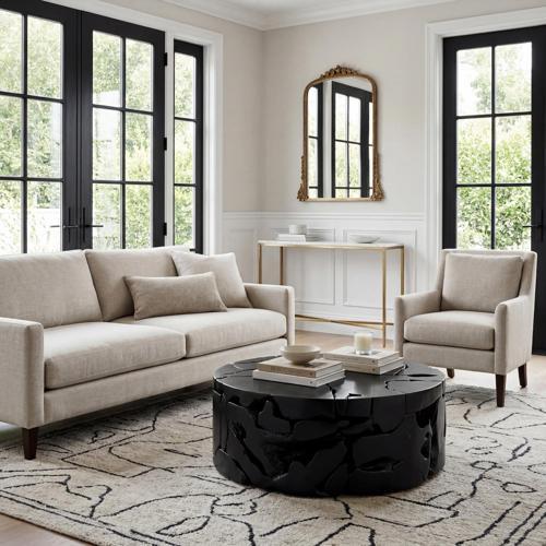 Teak Chunk Round Coffee Table, Black