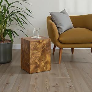Teak Slice Stool, Square, Warm Teak Red Finish