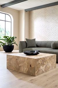 Teak Slice Coffee Table, Square, Bleached