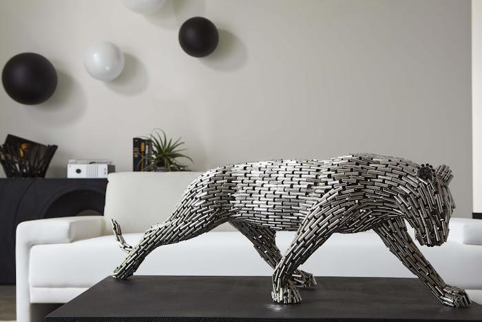 Panther Pipe Sculpture, Walking, Stainless Steel, Small