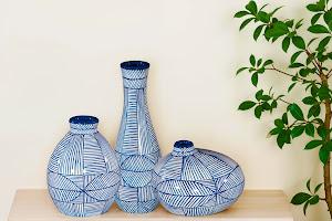 Indigo Mosaic Vase, Wide